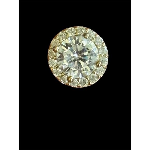 Gold Wash Sterling Silver Halo Rhinestone Stud Earrings 925 - Picture 2 of 3